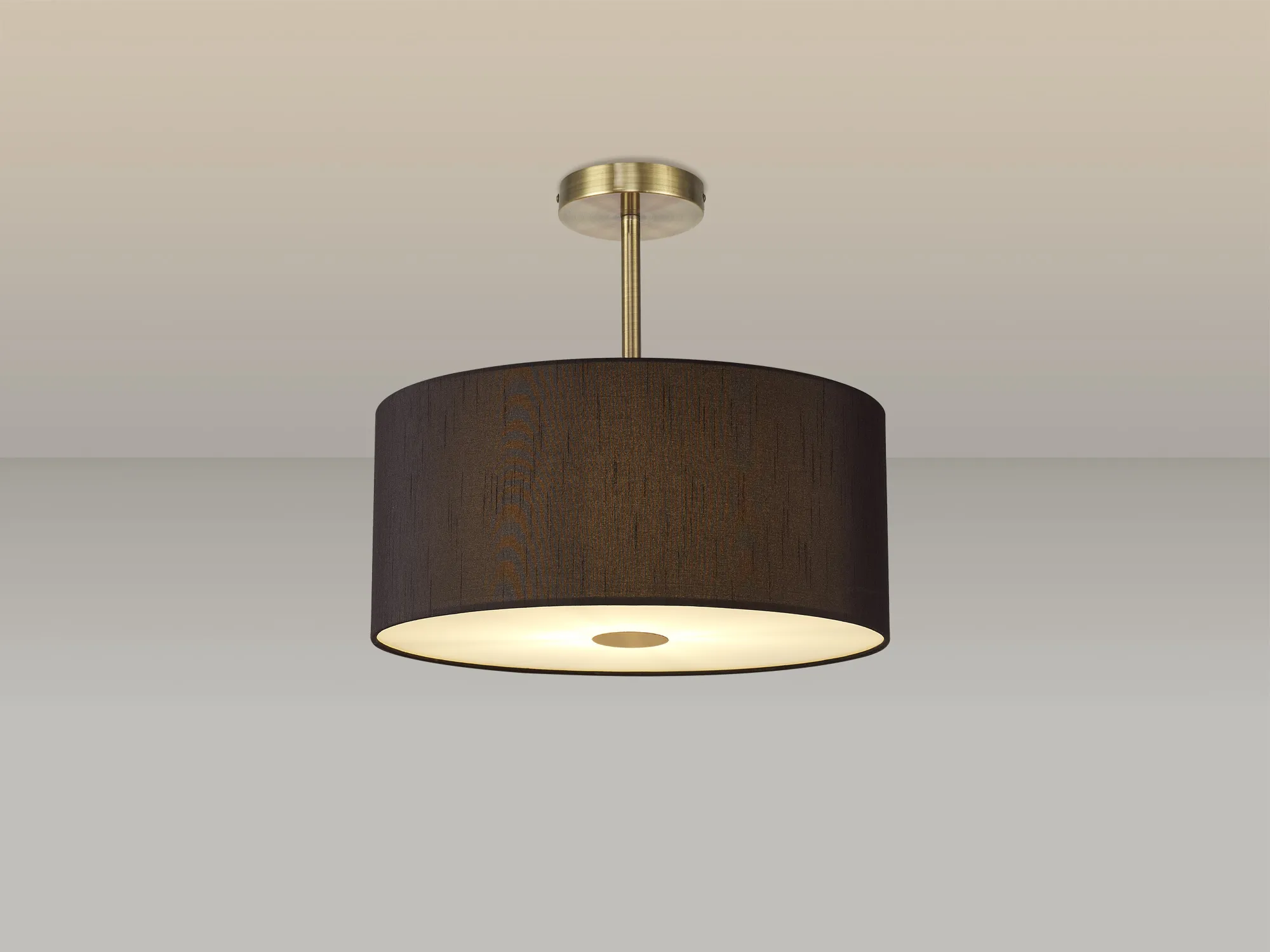 Baymont 40cm Semi Flush Flush 5 Light Antique Brass, Black, Frosted Diffuser DK0501  Deco Baymont AB BL
